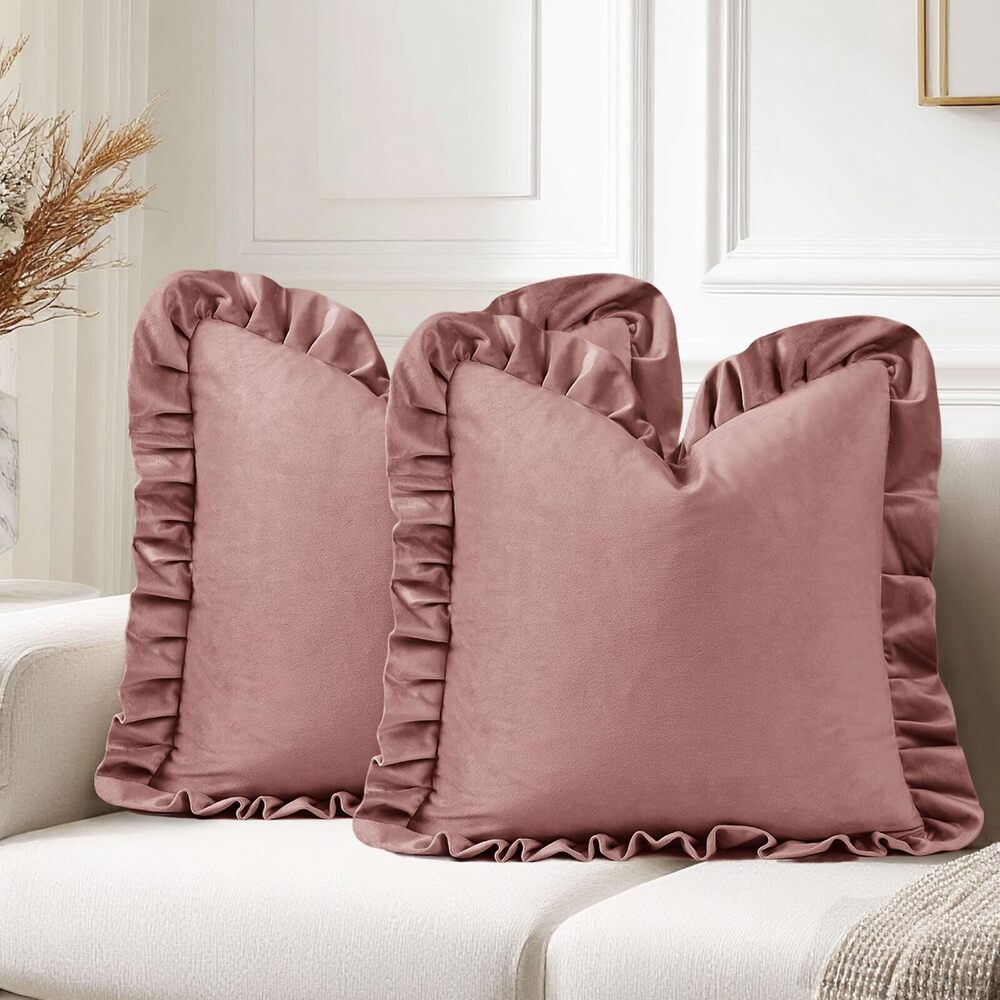 4814 Velvet Throw Pillow Covers with Ruffles, Soild Decorative Throw Pillow